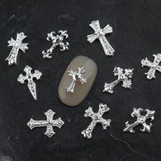네일스토어 십자가 네일파츠-23 메탈 실버 10개입, 1개, 12.실버 십자가/B896
