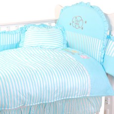 ViVibaby 台灣現貨 童話寶貝條紋寢具七件組 嬰兒床寢具組 (床包/護圈), 藍色
