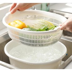 雙層蔬菜水果瀝水籃兩件套裝，廚房洗菜瀝水籃，客廳水果籃, 1個, 隨機出貨