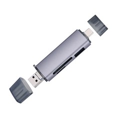 多功能USB Type-C雙接口高速記憶卡讀卡機 輕巧便攜, Gray, 1個, UTO-220