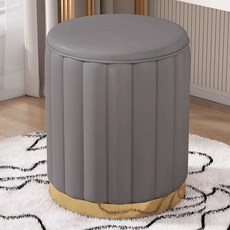 고급 화장대의자 안방 거실 원형 메이크업스툴 뷰티 수납형, 트랭퀼그레이 프리미엄 가죽 B