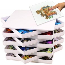 PUZZLE EZ 뚜껑이 있는 퍼즐 분류 트레이 8개 20.3 x 20.3cm(8 8인치) 무버 카드 포함 최대 1000피스 공간 절약 선물 애호가를 위한, 1개