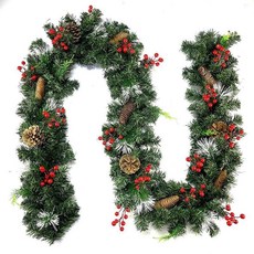 聖誕裝飾 聖誕佈置 節日佈置 耶誕節裝飾 2.7米阻燃仿真花環套餐 櫥窗藤條PVC吊頂掛飾 商場佈置, 1個, 紅果系列,2.7M