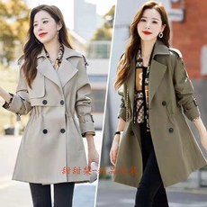 韓版雙排釦風衣女中長款風衣防風外套20254春秋季新款英倫風西裝外套小個子百搭大碼顯瘦收腰外套女卡其色工裝外套夾克