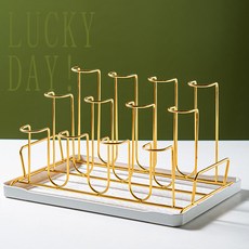 거치대 컵걸이 스텐 컵꽂이 홀더 받침 정리대 건조대, 1개, 골드 12단 선반 화이트 팔레트