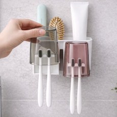 베이직앤드 무타공 수납형 양치컵 칫솔걸이 2인, 화이트, 1개