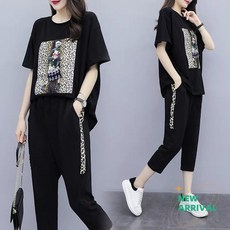 Gradle 신상품 여성 여름 캐주얼 트레이닝 세트 빅사이즈 반팔티 9부 바지 투피스 패션 츄리닝세트여자