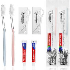 HQSLsund 개별 포장된 치약 치실이 있는 일회용 칫솔 50팩 2가지 색상 칫솔 치약 10g 치실 픽 노숙자 에어비앤비 호텔 손님용 벌크 칫솔 키트, 30