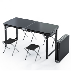 서치잇 프리미엄 알루미늄 접이식 테이블 의자 4개 세트 3단 높이조절 캠핑테이블 야외용 휴대용 초경량 휴대간편 손잡이 내구성 우수 사무용책상 거실 소파 테이블 캠핑용 식탁, 블랙