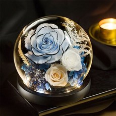 永生花禮盒 玻璃罩玫瑰花束 520情人節禮物 結婚紀念日禮物 生日禮物 母親節禮物 教師節禮物 交換禮物 不會凋謝的玫瑰, 香頌豆沙燈光高級款,真花永不凋謝