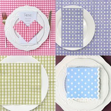 오릴리 파티 접대용 테이블 냅킨 체크 땡땡이 시리즈, 1세트, 40개입, 체리 딥핑크 + 체크 올리브