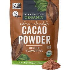 Viva Naturals 유기농 카카오 파우더 454g(1파운드) - 풍부한 다크 초콜릿 맛의 무가당 베이킹 및 스무디에 적합 GMO 프리 비건 글루텐 454g, 1 Pound (Pack of 1), 454g