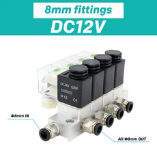 솔레노이드 밸브 정상 폐쇄 2V025 AC220V DC12V24V 멀티 웨이 조합 타입 공기 자석 공압, 07 DC12V 8mm fittings, 06 8F (8 valves)