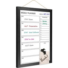드라이 이레이즈 화이트보드 주간 캘린더 보드 벽용 마그네틱 10.6x14.7 솔리드 우드 블랙 프레임 메시지 사무실 가정 학교용 플래너 보드주간-BB-BK-2737, Black, 10.6“×14.7”