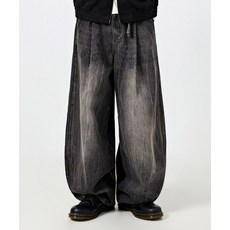 DIMITRI BLACK 원턱 커브드 크리즈 워싱 와이드 데님 팬츠_그레이 184309