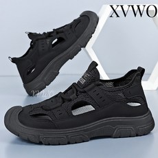XVWO 남성 여름 통기성 펀칭 샌들 가벼운 슬립온 캐주얼 아웃도어 비치 슈즈 편안한 데일리 남자 샌들
