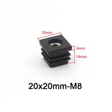 사각형 튜브 엔드 캡 플라스틱 플러그 M8 스레드 가구 글라이더 블랙 의자 다리 삽입 테이블용 4, 4pcs 20x20mm-M8, 한개옵션1