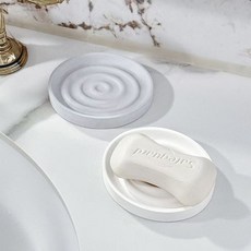 세면대 규조토 트레이 욕실 비누받침 원형 비누선반 비누곽 다용도 세수비누 거치대 물빠짐 접시, 화이트, 1개