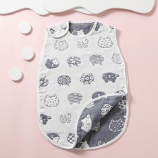 DFMEI 6層紗布嬰童睡袋 無袖背心式防踢被 純棉無熒光40支精梳加密, 招財貓墨蘭