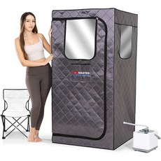 TopMaster 가정용 풀 사이즈 휴대용 사우나 개인 스팀 실내 사우나 박스 스팀기 3L 1000W 발생기 접이식 의자 및 리모컨 포함, 기본 옵션