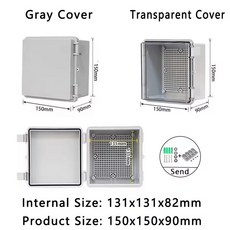 IP66 방수 접속함 전기 인클로저 ABS 회색/투명 야외 전력 분배 케이스 플라스틱 연결 박스, [00] Gray Cover, [00] 150x150x90mm