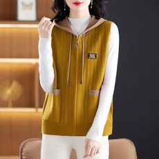 ROYALBELLE 여성 모자 루즈핏 중년엄마 민소매 조끼 빅사이즈 포켓 지퍼 니트 베스트 J090202