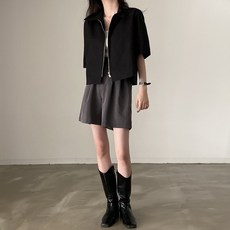 ANYOU 여성 여름 셔츠 레트로 핏 반팔 더블 지퍼 디자인 오버핏 캐주얼 상의