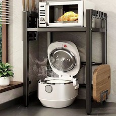 라지 멀티 밥솥 전자레인지 선반 길이 높이 조절 가능풀세트, 1단, 블랙