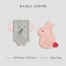 동물 캐릭터 주방수건 고리 주방타올 걸이형 핸드타올, 1개, 그레이코믹엘리펀트+핑크래빗