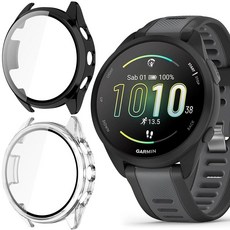 Garmin Forerunner 165 케이스와 호환 가능 Lamshaw 하드 PC 케이스 액정보호필름 포함 Garmin Forerunner 165 음악/포러너 165 스, 2팩-블랙+투명, 1개
