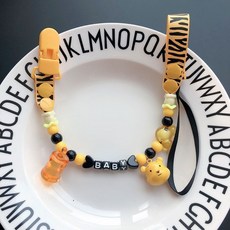 嬰兒奶嘴防掉鏈[2送1]寶寶牙膠防掉鏈奶嘴玩具防丟繩咬咬樂防掉帶便携式 带铃铛玩具防丟帶, 黃斑馬紋維尼熊鈴鐺, 1個