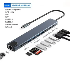 10 in 1 USB C 허브 4K30Hz 도킹 스테이션 유형 C-HDMI 호환 RJ45 이더넷 PD100W(MacBook iPad Huawei Sums, 01 10in1 hub