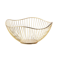 現代簡約金屬水果盤 客廳餐桌裝飾收納籃 時尚水果零食置物籃, 深款 (金色)