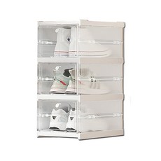 免安裝一秒收摺疊透明鞋盒，折疊加大球鞋盒，掀蓋高跟鞋收納展示盒, 1個, 免安裝鞋盒 一組三層, 透明