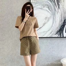 G 休閒運動時尚短袖短褲套裝 女夏天新版字母刺繡寬鬆顯瘦兩件式運動休閒短褲套裝