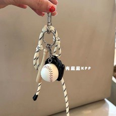 創意棒球造型登山繩鑰匙扣 尼龍編織掛件, 1個, 黑色棒球白色登山手繩可調節