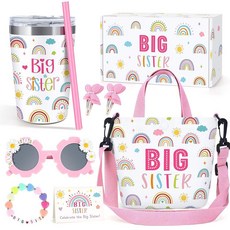 ECLATIS 소녀를 위한 큰 자매 특별한 선물 귀여운 승진 새 언니 선물 세트 바구니 355ml12온스 텀블러 캔버스 백 디자인 팔찌 포함 어린 아이디어 신생아의 형제 자, 소녀를 위한 큰 자매 특별한 선물, 귀여운 승진 새 언