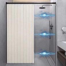 와뚜니 욕실 방수 샤워커튼 건습분리 커튼봉 세트 자석 고정 블라인드 디자인 욕실용 커튼, 1개, 베이지 카키