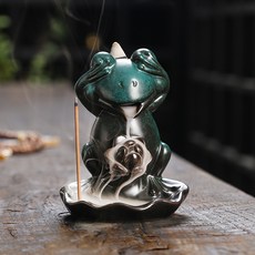 陶瓷香薰爐家居飾品擺件 荷花青蛙瀑布造型倒流香香爐, 青蛙 不看