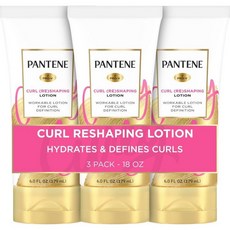 Pantene Pro-V 컬 크림 헤어 로션 모이스처라이징 컬 디파이닝 크림 웨이브 또는 곱슬머리를 위한 곱슬머리 방지 비타민 B5 3팩 총 532.3ml(18온스), PN 컬 쉐이핑 LTN 12ct 141.7g(5온스), 179ml