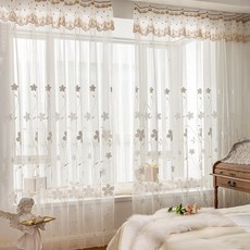 아일렛형 거실 커텐 고급레이스 꽃 커튼 간이 설치 2P