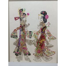 皮影 才子佳人 牛皮雕刻 手工上色 高32cm, 如圖所示, 1個