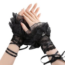 AUOCATTAIL 여성용 레이스 장갑 코스튬 액세서리 신축성 있는 핸드 슬리브 티 파티 신부 손목 액세서리 블랙. 단일 사이즈 307610