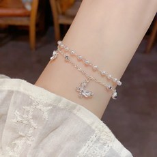 패션 더블 레이어 나비 여성 팔찌 고급 두꺼운 은도금 처리