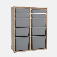 원목 바구니 수납장 2열5단, 그레이