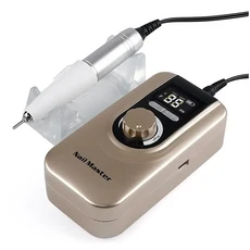 충전식 휴대용 네일 드릴 머신 매니큐어 페디큐어 강력한 연마 밀링 커터 세트 샌더 35000RPM 25W, 01 Gold-35000RPM, 03 UK PLUG (220-240V), 1