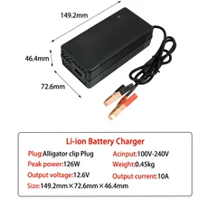 12V 10A 리튬 18650 배터리 충전기 (3S 11.1V 리튬이온용) 고속 내장 냉각 팬 탑재, 02 US Plug, 01 CHINA, 01 12.6V 10A clip