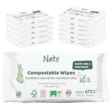 Eco by Naty 알로에 베라 아기 물티슈 - 식물 기반 물티슈 퇴비화 가능한 아기 및 신생아 저자극성 물티슈 아기의 민감한 피부에 적합 (672개 - 56개 12팩)