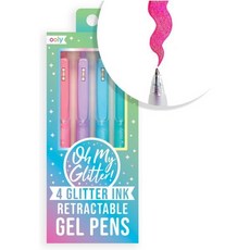 울리 오 마이 글리터 젤 펜 - 4개 세트 귀여운 학교 및 미술 용품 소녀들을 위한 플래너 펜 편안한 그립 장식 및 사무용 이상적인 리트랙터블 글리터 펜, 4 Count (Pack of 1)