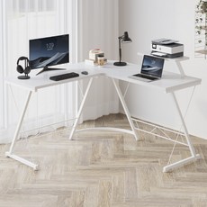 BIKASU 대형 코너 컴퓨터 책상 1인용 일체형 게이밍 책상 L자형 다용도 사무용 학생 책상 거실 서재, 화이트